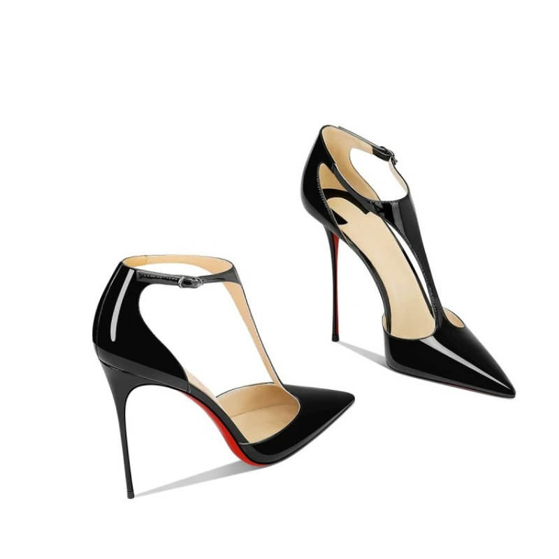 Leather Classic Strap - Black Patent Pointed Stiletto Heels 2026