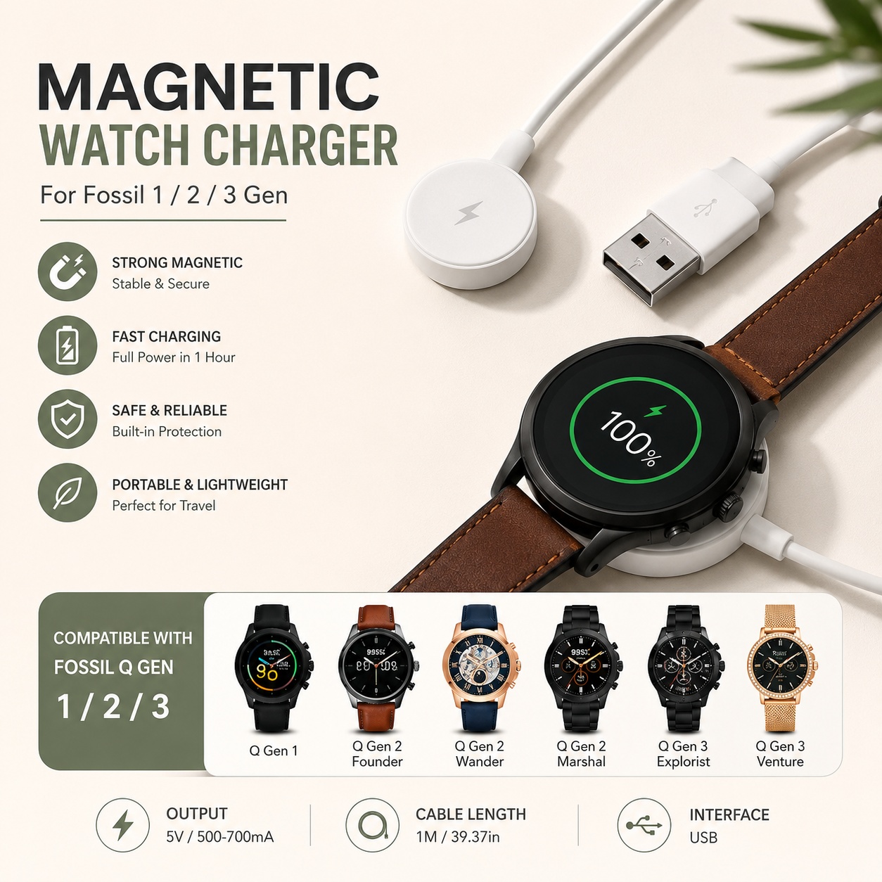 USB Watch Charger Adapter Smar - огляд і ціна Fossil Smartwatch Accessories